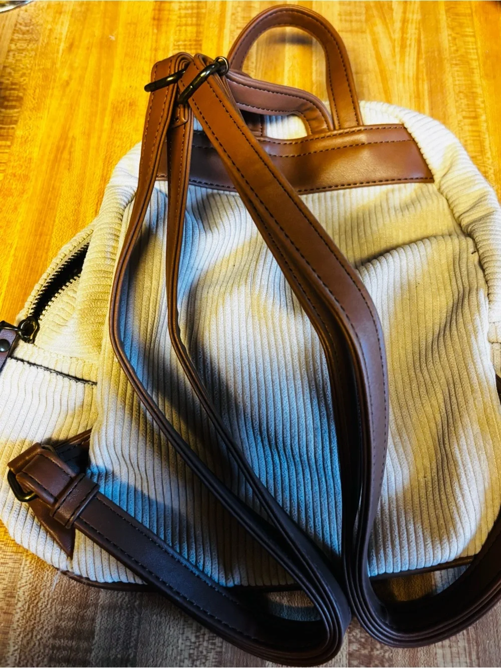 WallFlower Patchwork Corduroy Check Backpack in Brown & Cream